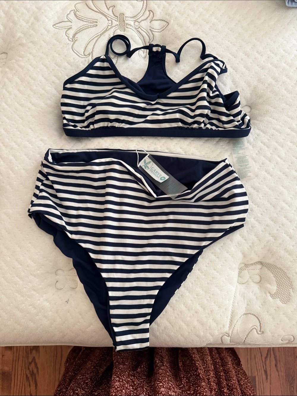 Carve Designs Navy and White Striped Bikini Set - Picture 1 of 2